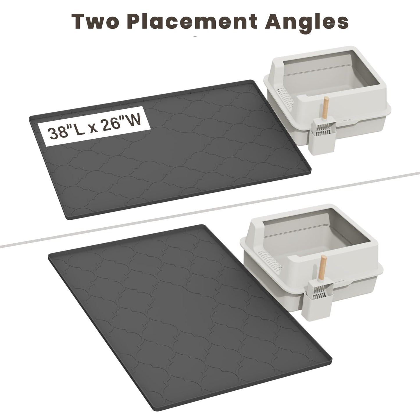 Cat Litter Box Mat, 38" X 26" Large Silicone Cat Litter Trapping Mat, Easy Clean for Scatter Control, Soft on Kitty Paws, Waterproof, Urine-Proof, Non-Slip Kitty Litter Mat for Floor, Black