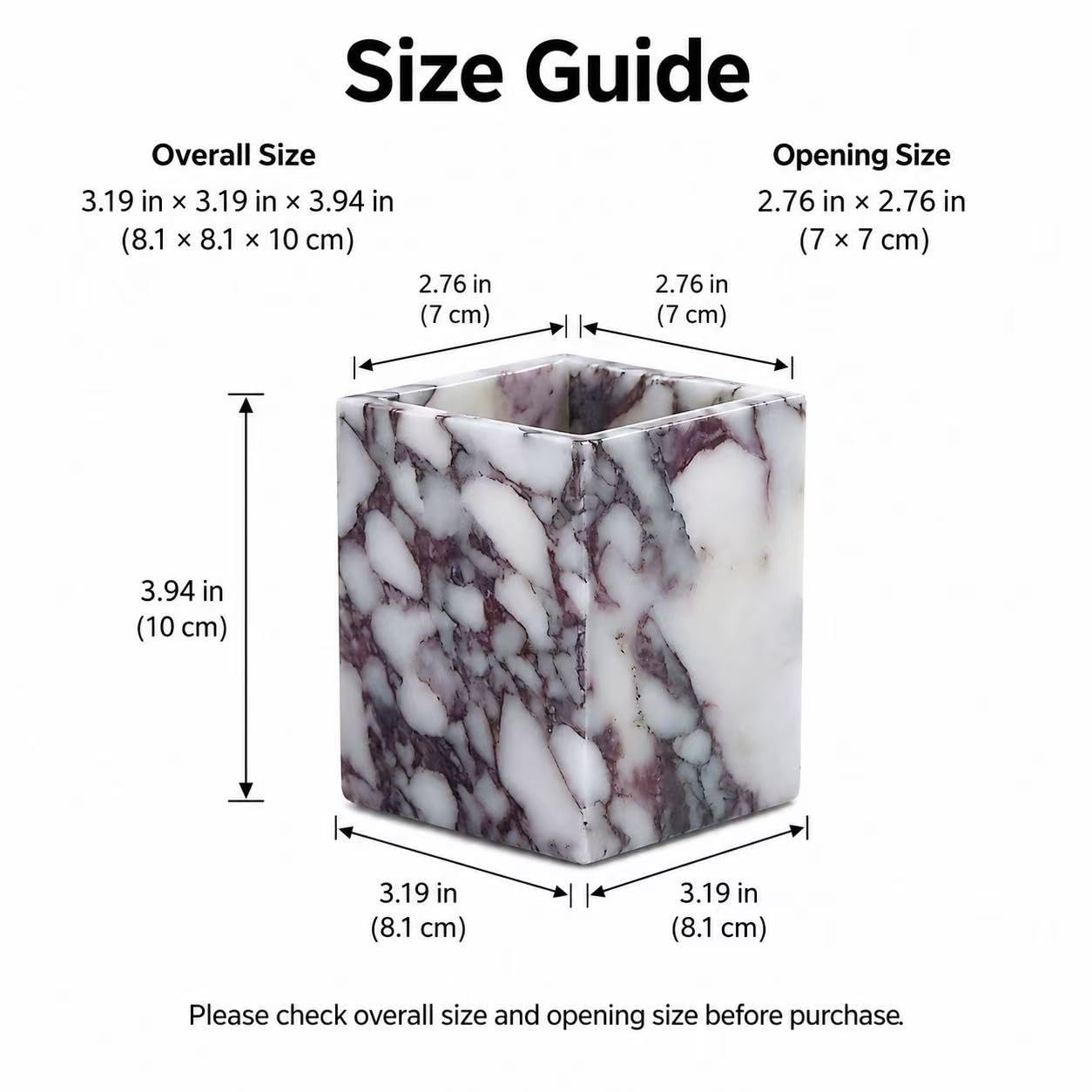 Artisanal Abode Marble Pen Holder, Natural White Marble Pencil Cup and Square Desktop Organizer for Pens, Makeup Brushes, Toothbrushes, Office Supplies, Vanity and Bathroom Counter