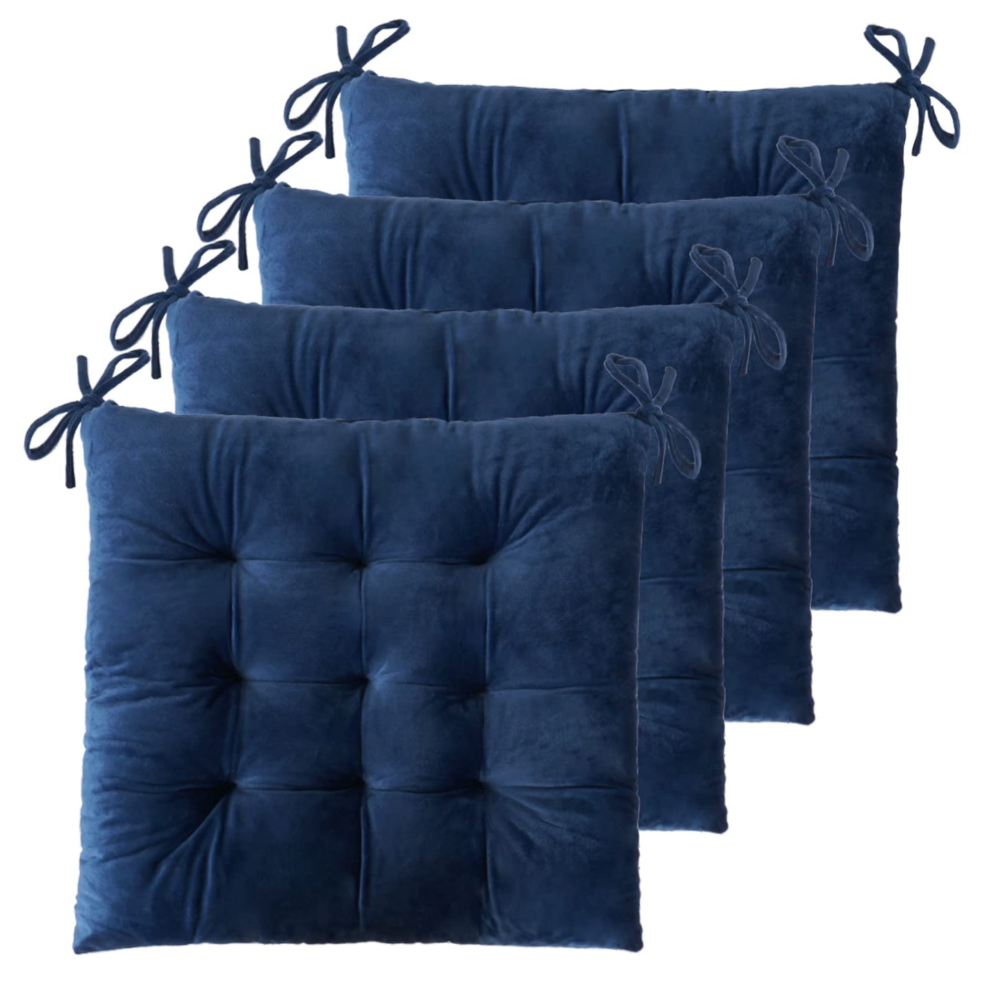 ELFJOY 4 Pack Chair Cushions for Dining Chairs Chair Pads Cushion for Kitchen Office Tufted Square Seat Cushion with Ties (16" Navy Velvet)