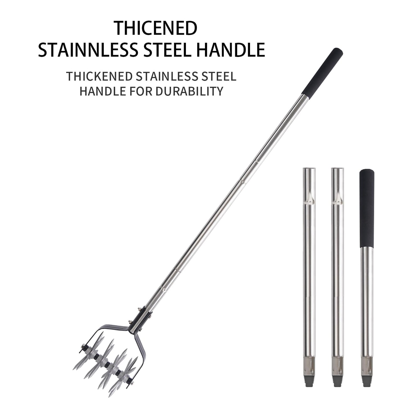 BARAYSTUS Rotary Cultivator Tool, Adjustable Garden Hand Tiller, Aerate, Weed, Plant, Garden Cultivator for Soil Mixing or Reseeding Grass