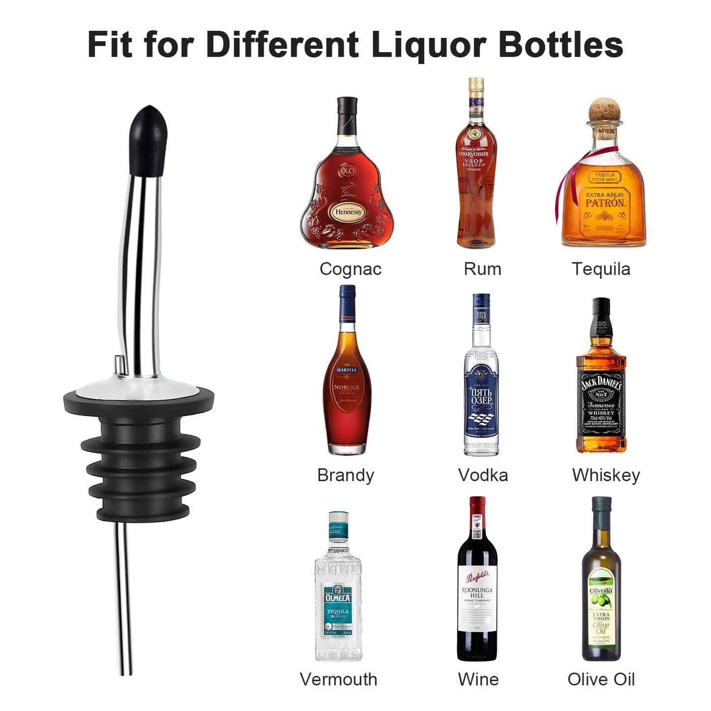 48 PCS Liquor Pour Spout, Liquor Bottle Pourers, Pour Spouts with Caps for Liquor Alcohol Olive Oil Bottles, Liquor Pourers for Bartending, Stainless Steel Classic Bottle Pourers, Tapered Spout