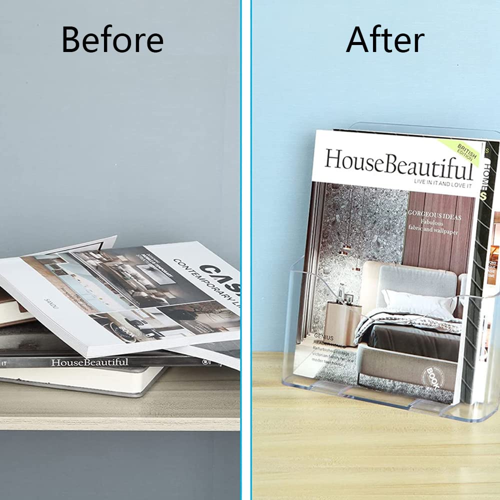2 pack Acrylic Brochure Holder 9.25inch x 10.82inch Clear Booklet Display Stand for Desk or Wall Mount Plastic Countertop Organizer Literature Flyer Card Magazine Pamphlet Business Portable Menu