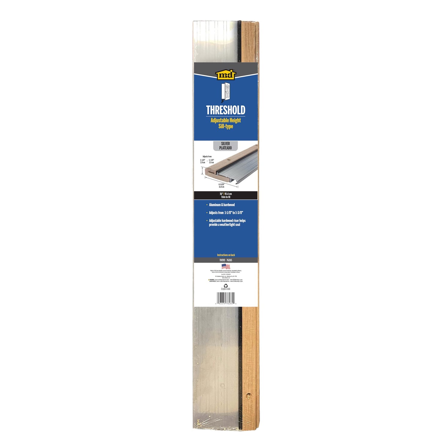 M-D Building Products 78600 1-1/8-Inch by 5-5/8-Inch - 36-Inch TH394 Adjustable Aluminum and Hardwood Sill Inswing, Mill