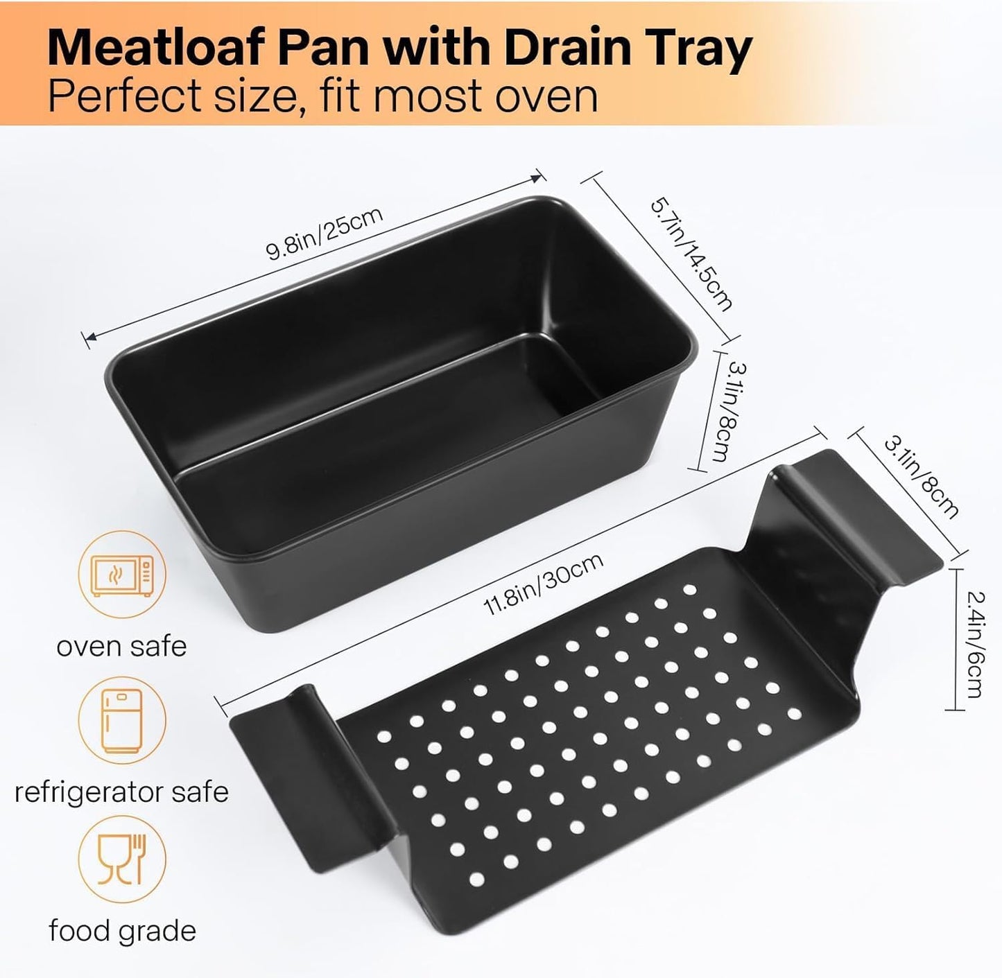 Barlket Meatloaf Pan with Drain Tray, 2 Pack Loaf Pan with Insert, Non Stick Meat Loaf Pan with Drip Tray, 9.8x5.7 Inch Easy Removal Perforated, Bakeware Pan for Oven Baking Bread and Roasting Meat
