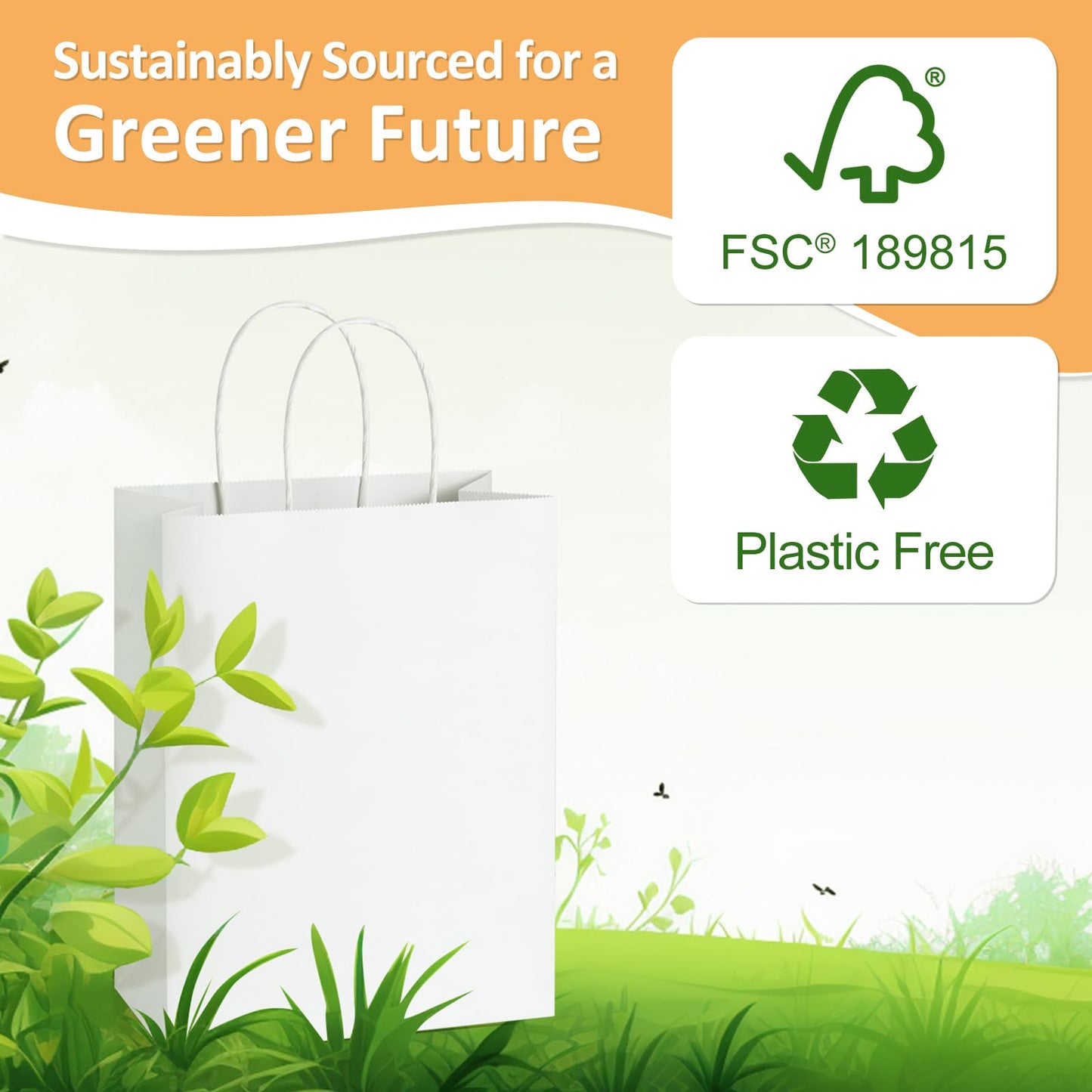 BagDream Gift Bags 10x5x13 100Pack White Kraft Paper Bags Large Size 100% Recyclable Gift Bag with Handles Shopping Merchandise Retail Wedding Party Favor Grocery Paper Lunch Bags Bulk