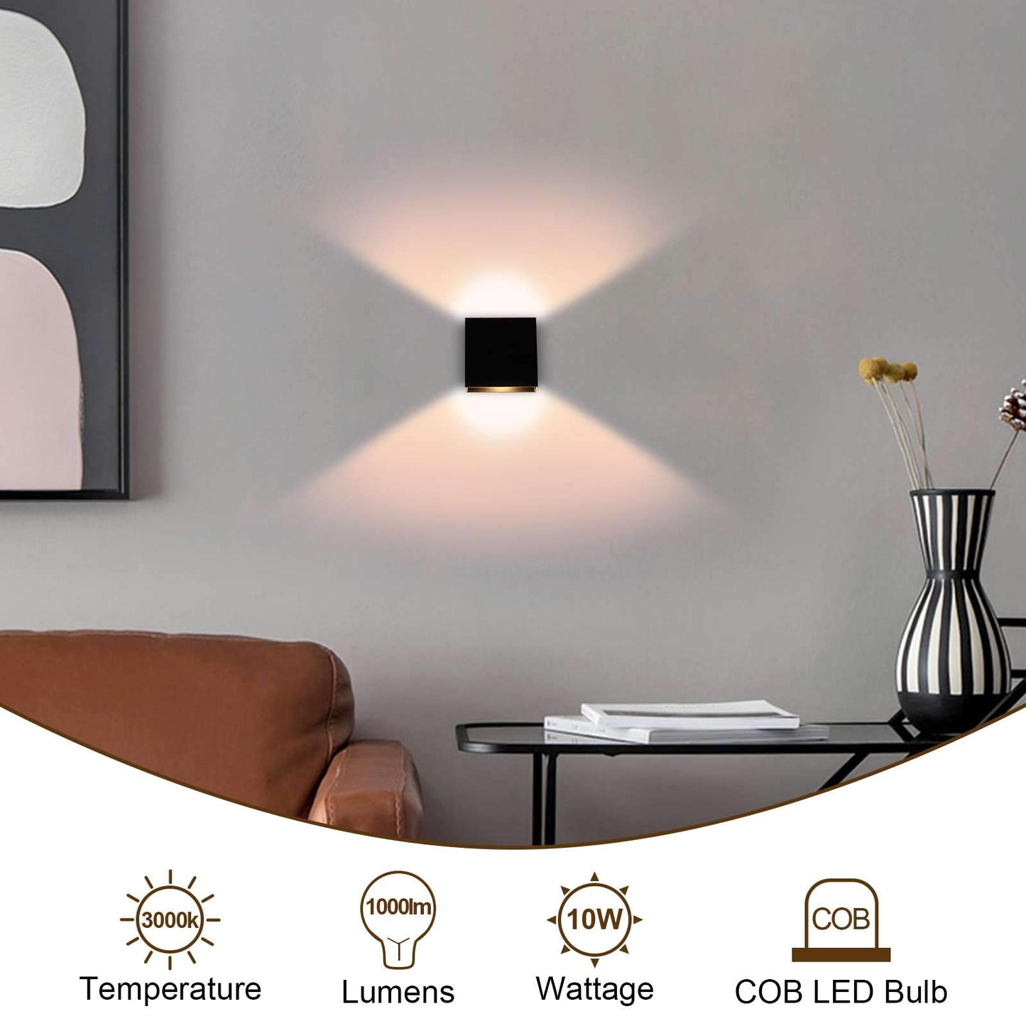 Lightess Indoor Wall Sconce Dimmable 10W, Modern LED Wall Lamp Black, Up Down Wall Mount Lights Mini Metal for Living Room Bedroom Hallway Decor, Warm White, O1185TP