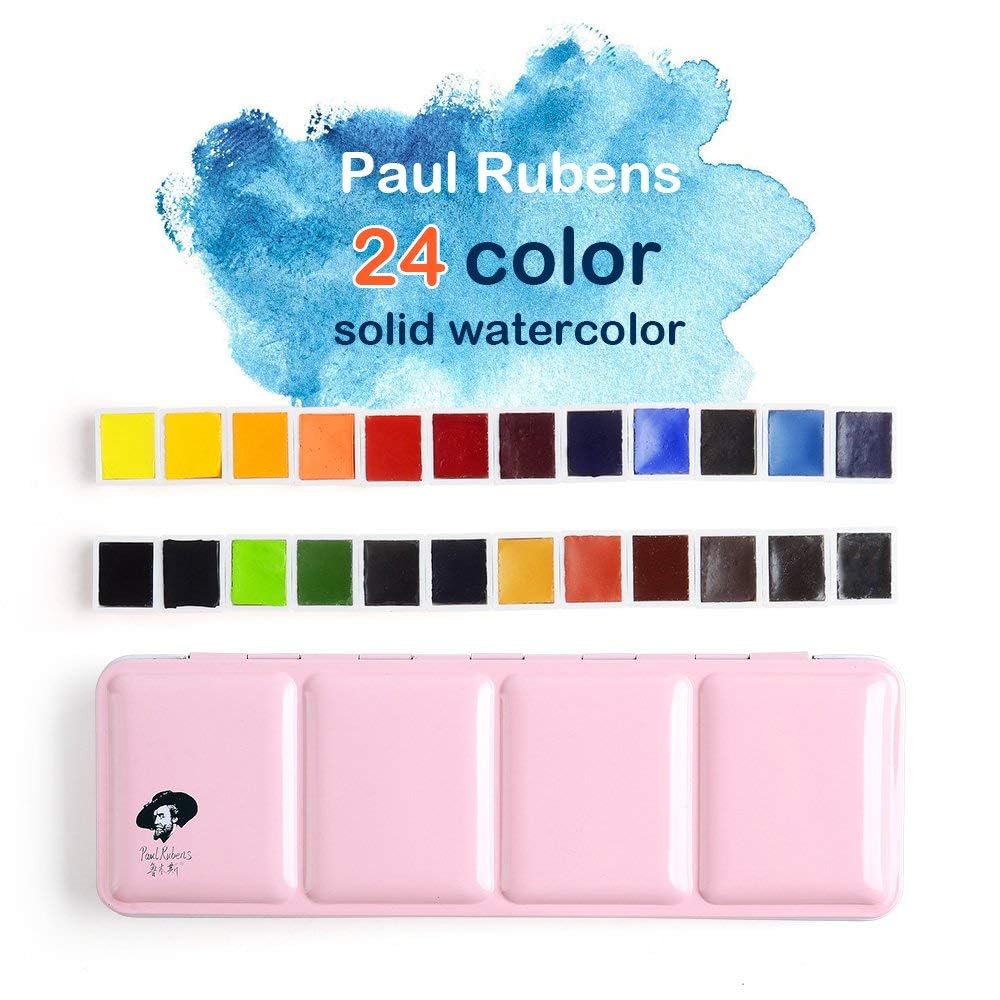 Paul Rubens Watercolour Paint Set, 24 Vibrant Colors Artist Grade Watercolor Paint with Metal Box Case, Art Supplies for Beginners Students Artists