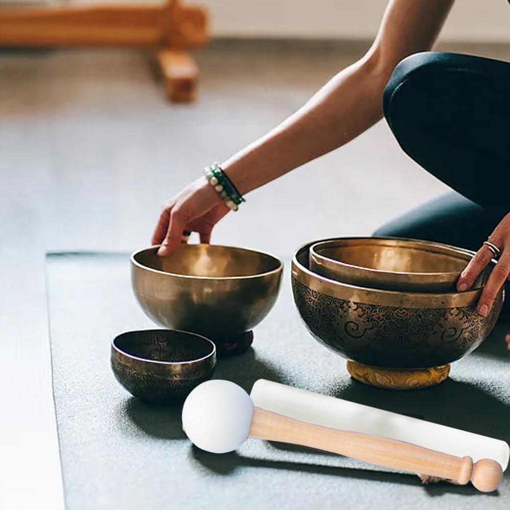 5pcs Crystal Singing Bowl Mallet Set,Wood Handle Clear Acrylic Striker Thick Suede Striker Solid Hollow Sound Bowl Mallet Stick with Wood Handle for Playing Meditation Yoga Relaxation Healing Gifts
