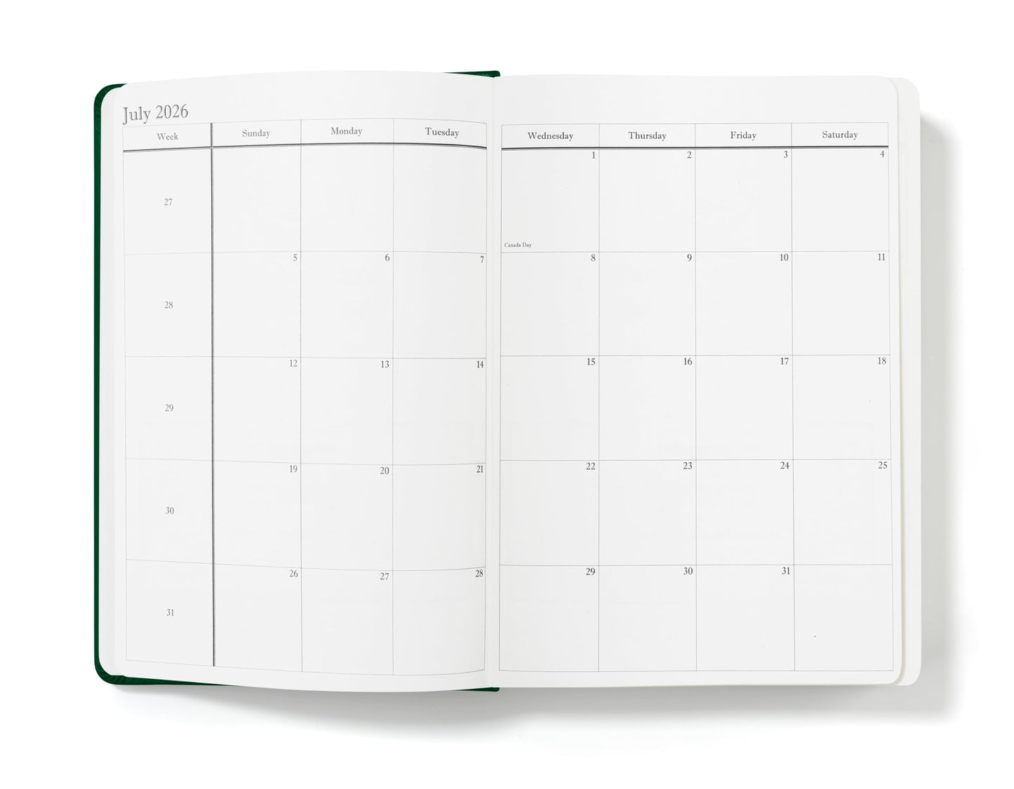 Wykeham's Executive 2026 Daily Journal Planner – Canadian Public Holidays & Format – Customisation Available (Racing Green, 8.5"×5.5")