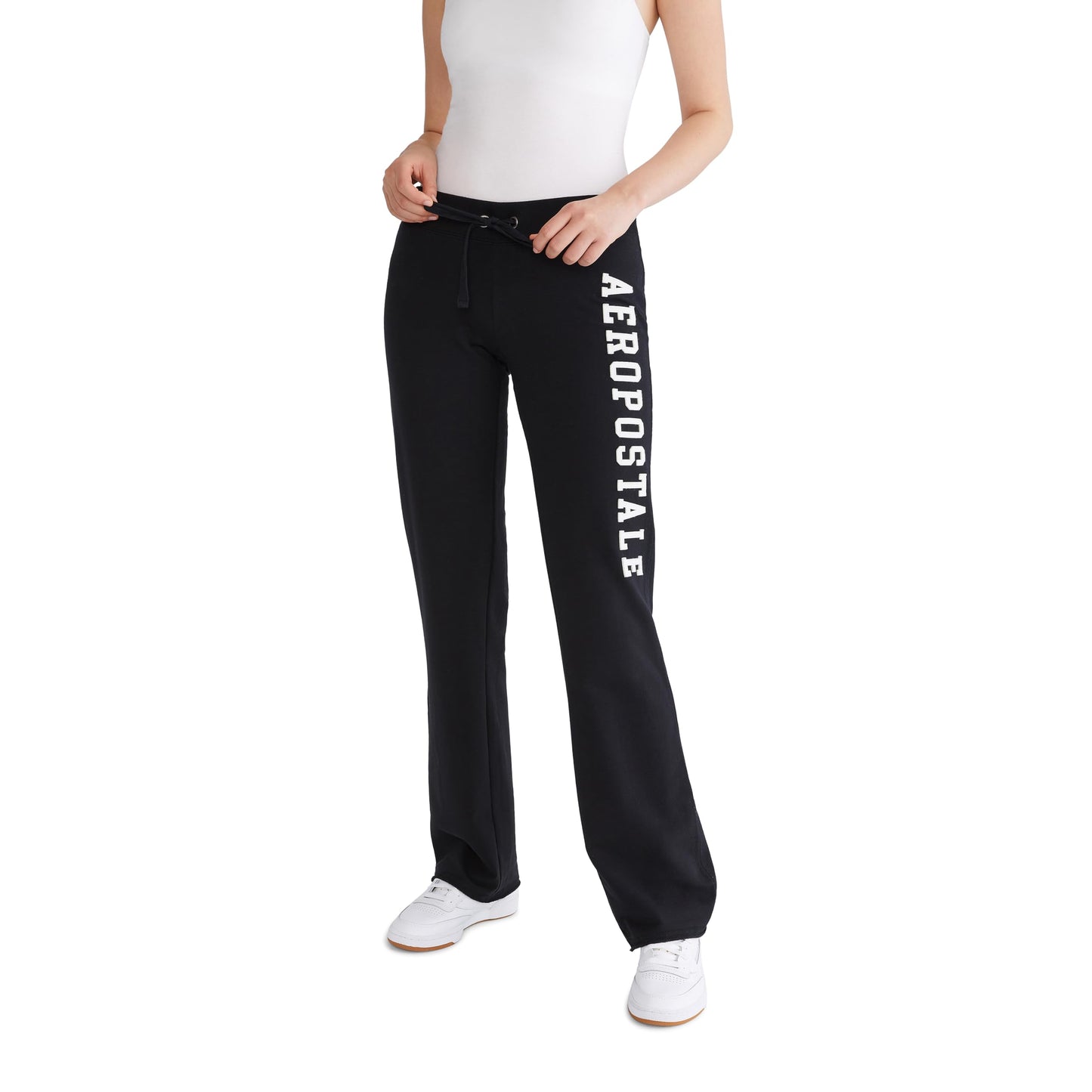 AEROPOSTALE Women's Aero Logo Fit and Flare Sweatpants, Dark Black, Small