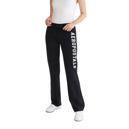 AEROPOSTALE Women's Aero Logo Fit and Flare Sweatpants, Dark Black, Small