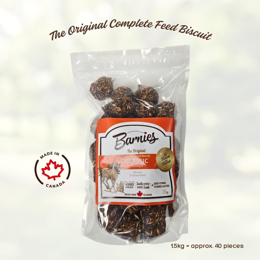 Barnie’s All-Natural Horse Treats – Vitamin-Enhanced, Locally Sourced, Canadian-Made Biscuits for Horses | 4 Flavours (1.5kg, Classic)