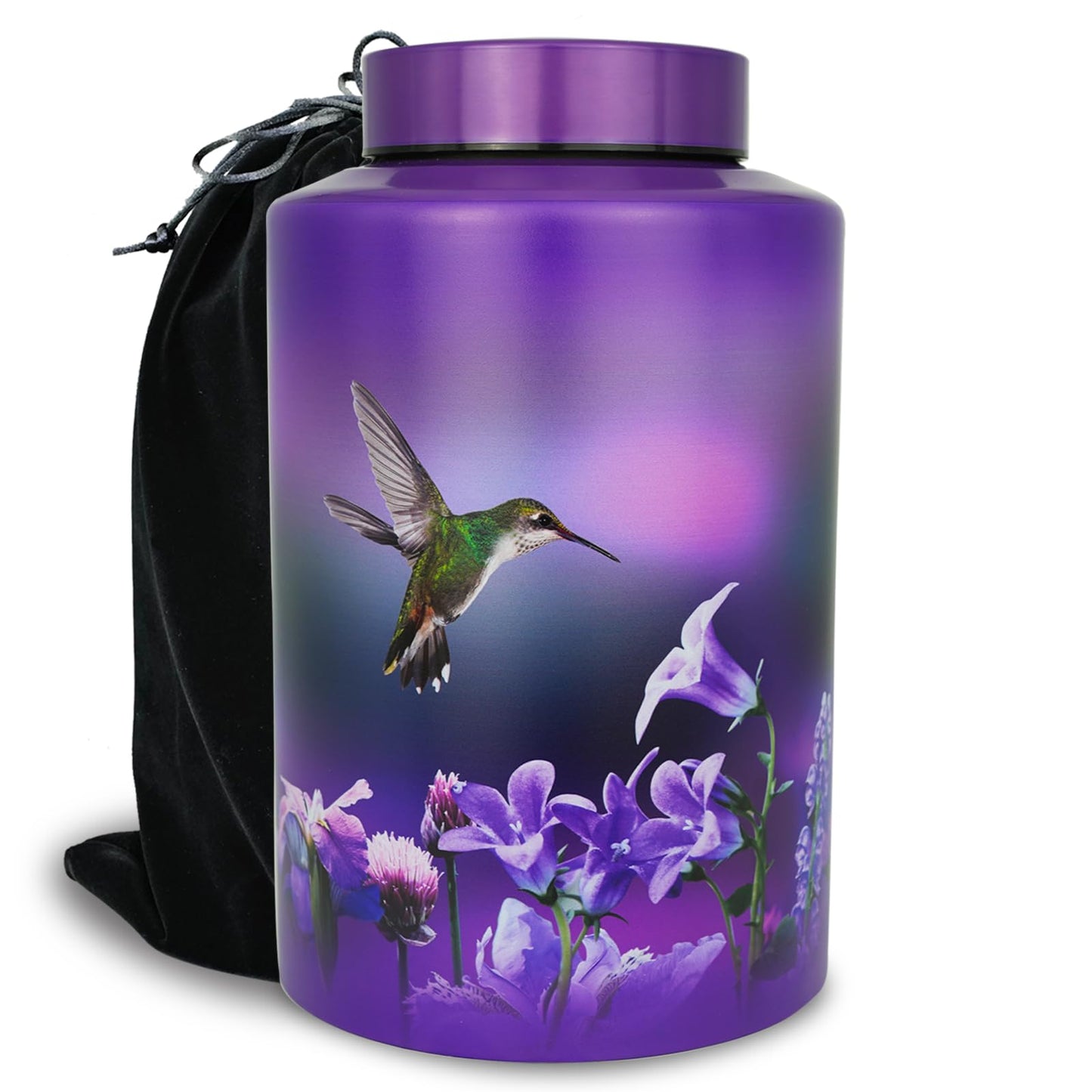 Large Cremation Urns for Adult Male Female Ashes, Up to 220 lbs Decorative Funeral Purple Keepsake Memorial Urn for Human Women Man Dad Mom Ashes with Velvet Bag(Hummingbird)