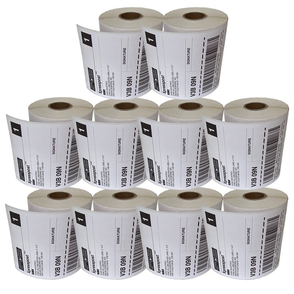 EIONO® - [10 Rolls/2200 Labels/ 220 Per Roll] Compatible with DYMO 1744907 4"x 6" Shipping Labels, White, Strong Permanent Adhesive & Perforated, Compatible with DYMO 4XL, Rollo, Zebra Printers
