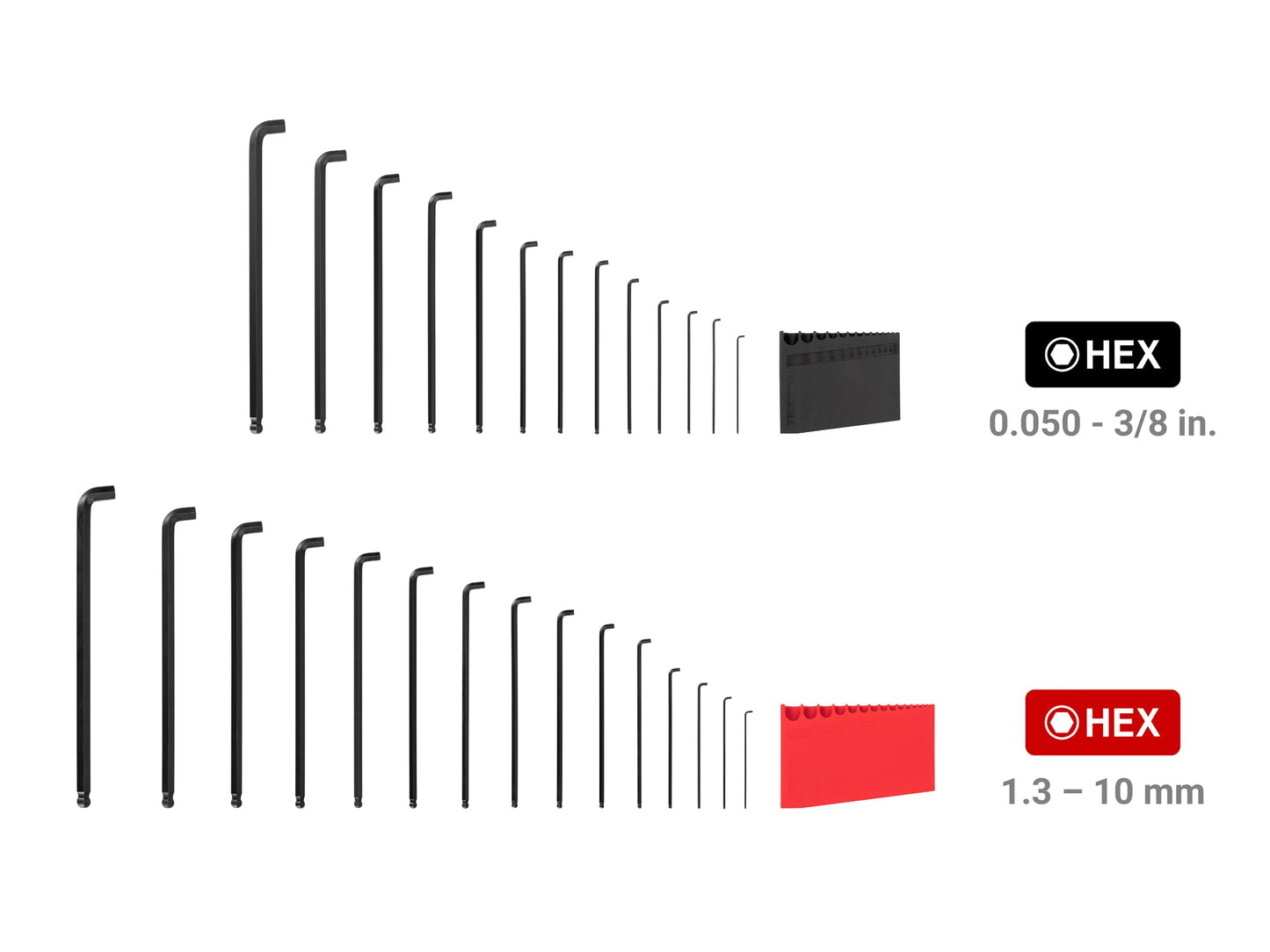 TEKTON Short Arm Ball End Hex L-Key Set with Holders, 28-Piece (0.050-3/8 in., 1.3-10 mm) | KLX91312