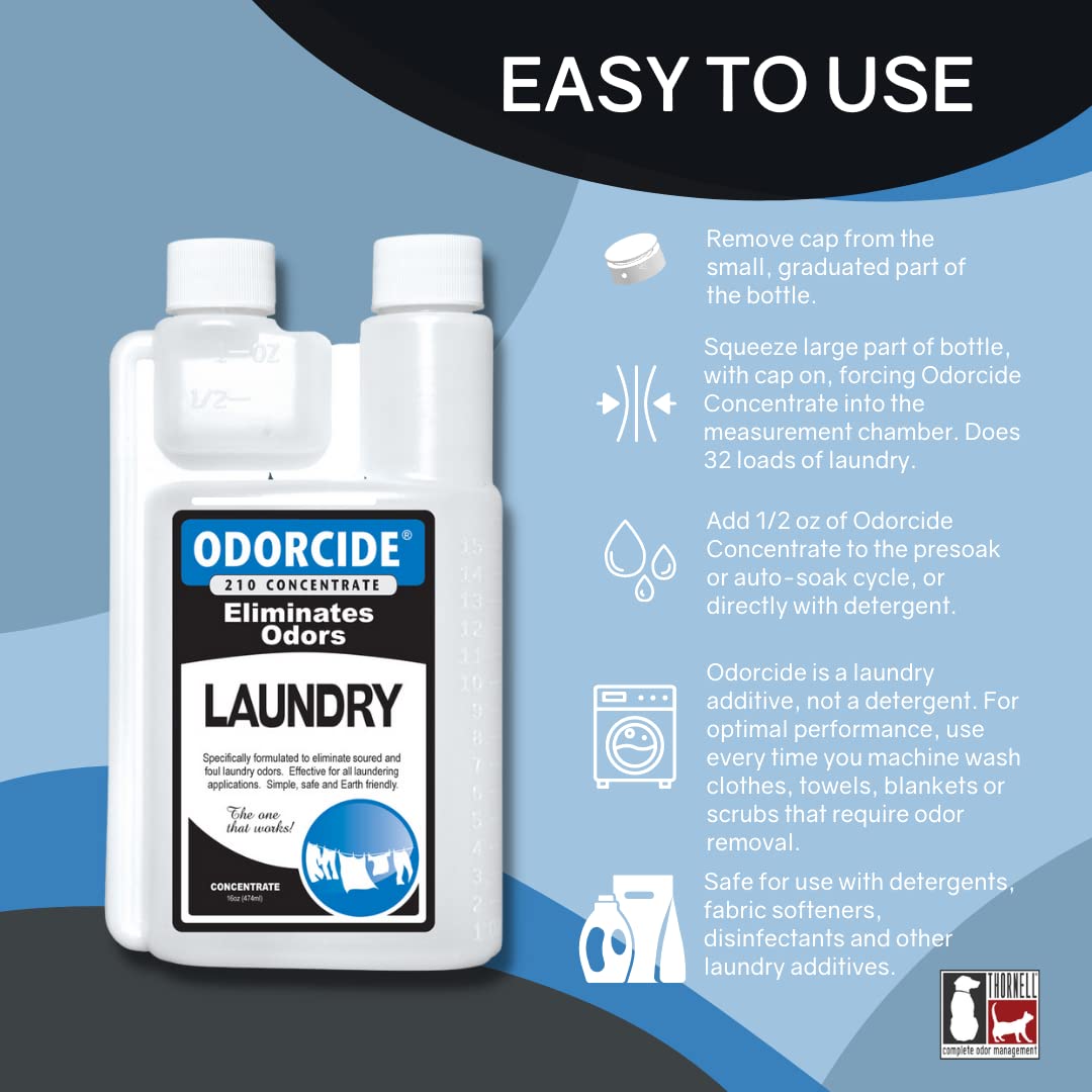 Odorcide – 16oz Concentrated Fresh Linen Scent Laundry Odor Eliminator for Strong Odor, All Laundry Uses – Safe, Non-Enzymatic Odor Neutralizer – For Smoke, Sweat & Pet Odors (16oz)