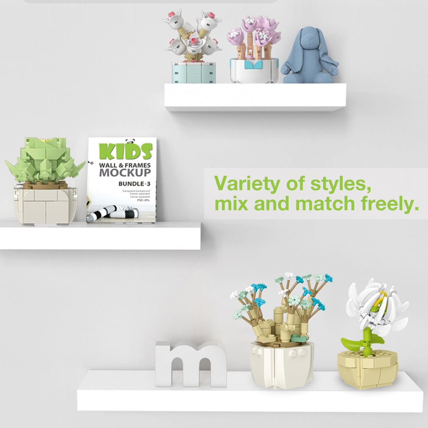 XMORK Succulent Plant Building Blocks Set, 9 Tiny Plants Kit with Display Frame for Botanical Collection and Decor, Succulents Bonsai Toy for Teens and Adults, 854 PCS