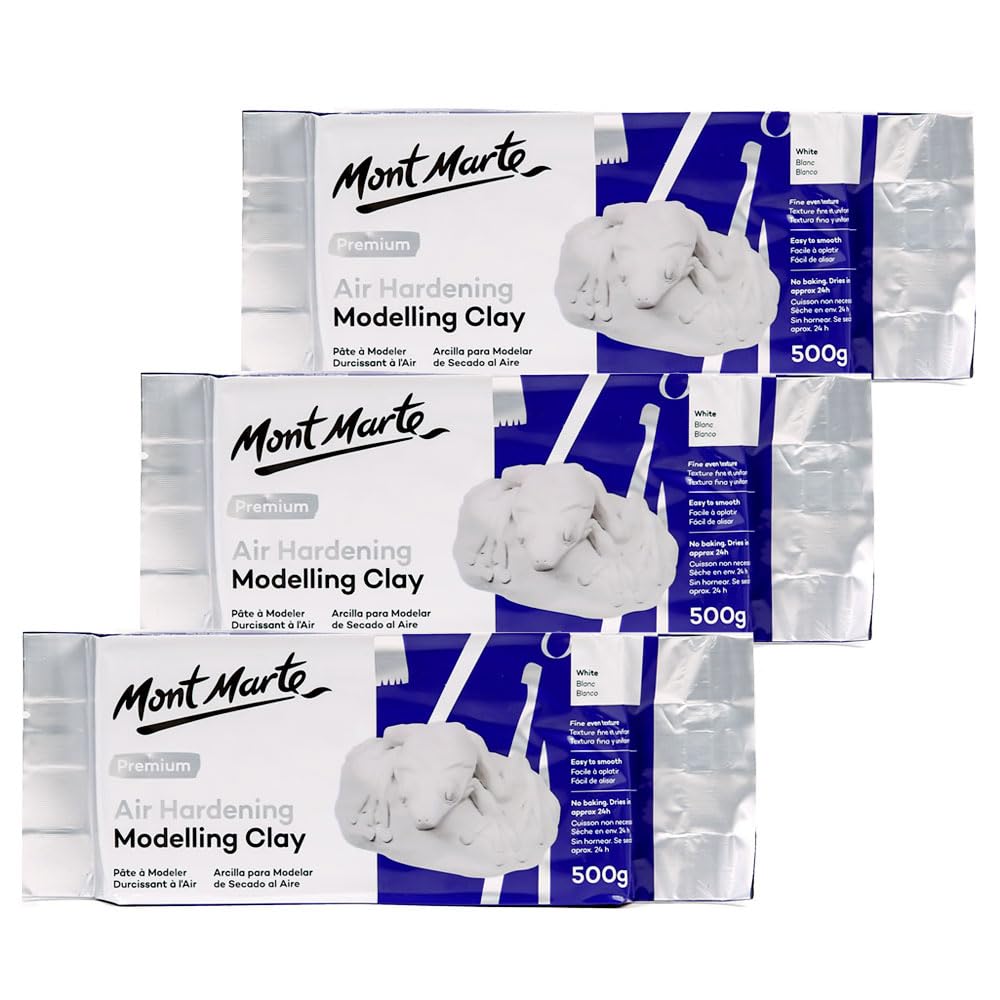 Mont Marte Modelling Clay Air Hardening White 3Pack, Ideal Choice for Professional Artists or Students.