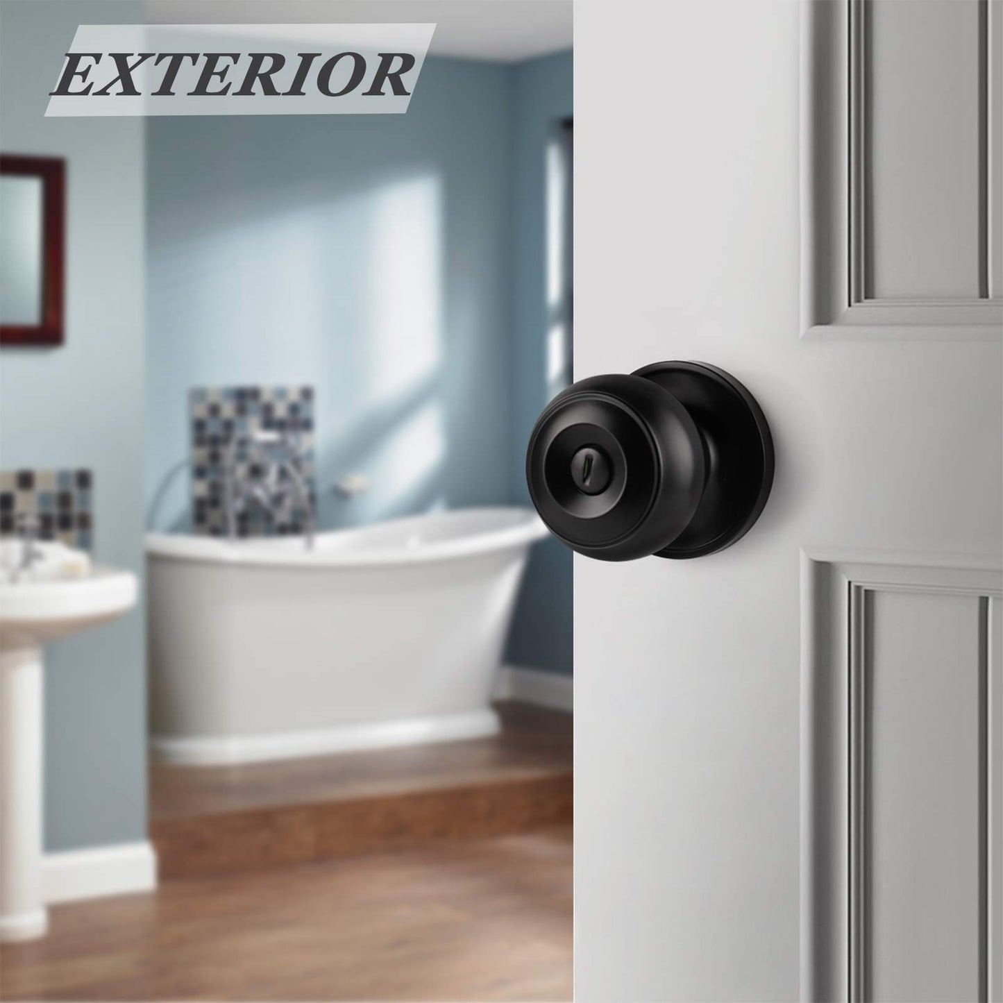 Probrico Interior Door Knobs with Lock Matte Black Finish, Reversible Door Handles Keyless, Indoor Privacy Door Locking Flat Ball Knob for Bedroom/Bathroom, 5 Pack