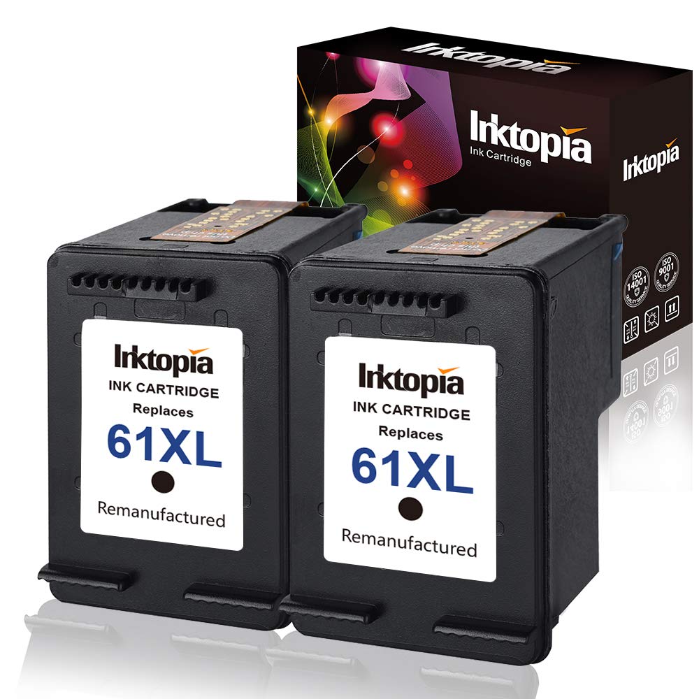 Inktopia Remanufactured Ink Cartridges for HP 61XL (2 Black) CH563WN High Yield with Ink Level Display for HP Deskjet 1000 1050 2050 2510 3050 3510 Envy 4500 5530 Officejet 2620 2621 4630 4632 4635