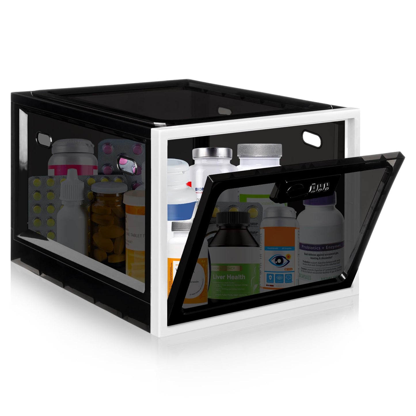 Lockable Box, Medicine Lock Box for Safe Medication, Premium Material Lockable Storage Box Locking Organizer Bin for Fridge Food/Snacks/Phone/Tablet Jail/Home Safety
