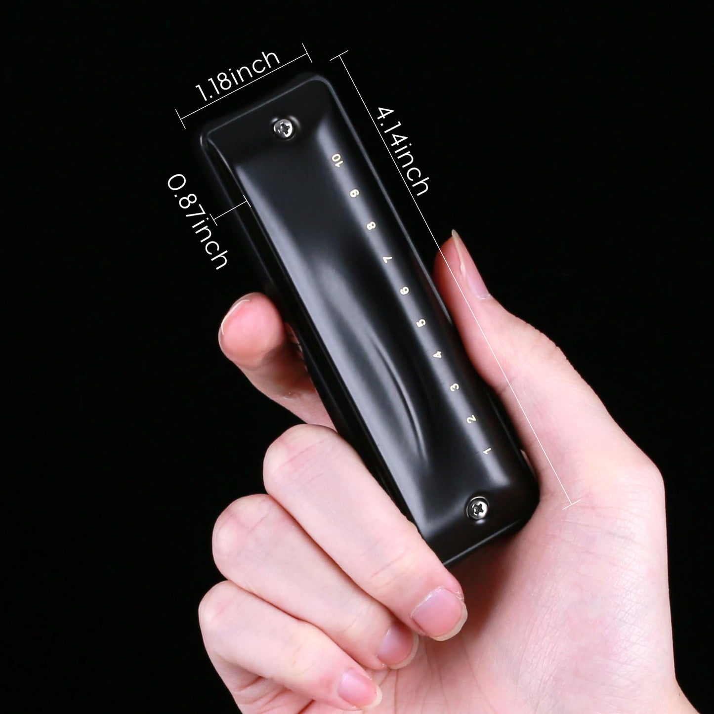 JDR Harmonica Key of C Ninja, Blues Mini Harp 10 Holes 20 Tones Musical with Protective Case for Adults Beginners Professional Musician Folk Rock Jazz Standard Diatonic Mouth Organ Gift Black