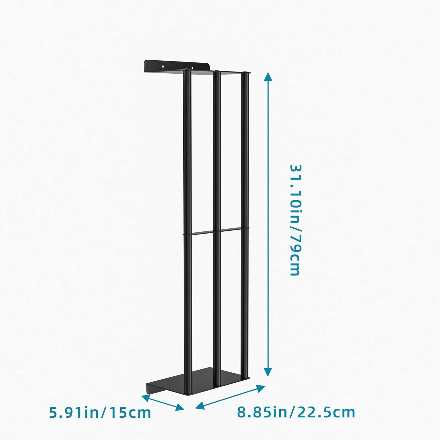 Susswiff 78cm Wall Mounted Towel Racks, Sturdy 2 Metal Towel Shelves and 3 Vertical Bars, Can Holds 6 Large Rolled Towels - Rolled Towel Holder(Matte Black)