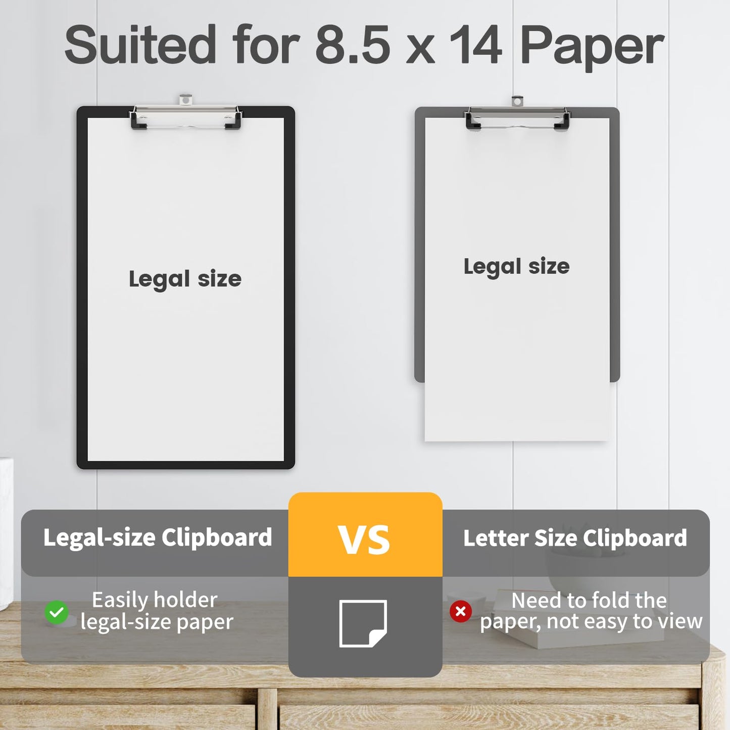 Juvealoe Legal Size Clipboard, 8.5 x 14 Black Plastic Long Clip Board with Low Profile Clip, 9 x 15 in, Suitable for Legal Lawers and Business, Office Supply(Pack of 15)