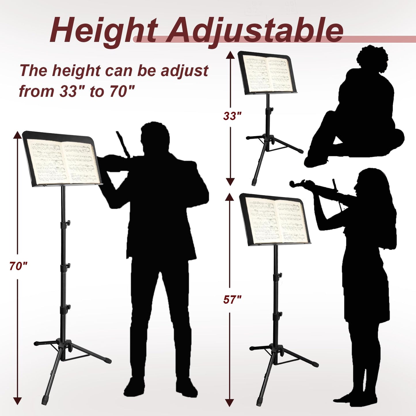 HOLANHING 70IN Sheet Music Stand, Tall Music Stand for Sheet Music Height- Adjustable Music Sheet Stand with Carrying Bag for Guitar, Violin, Ukulele (33-70IN-B)