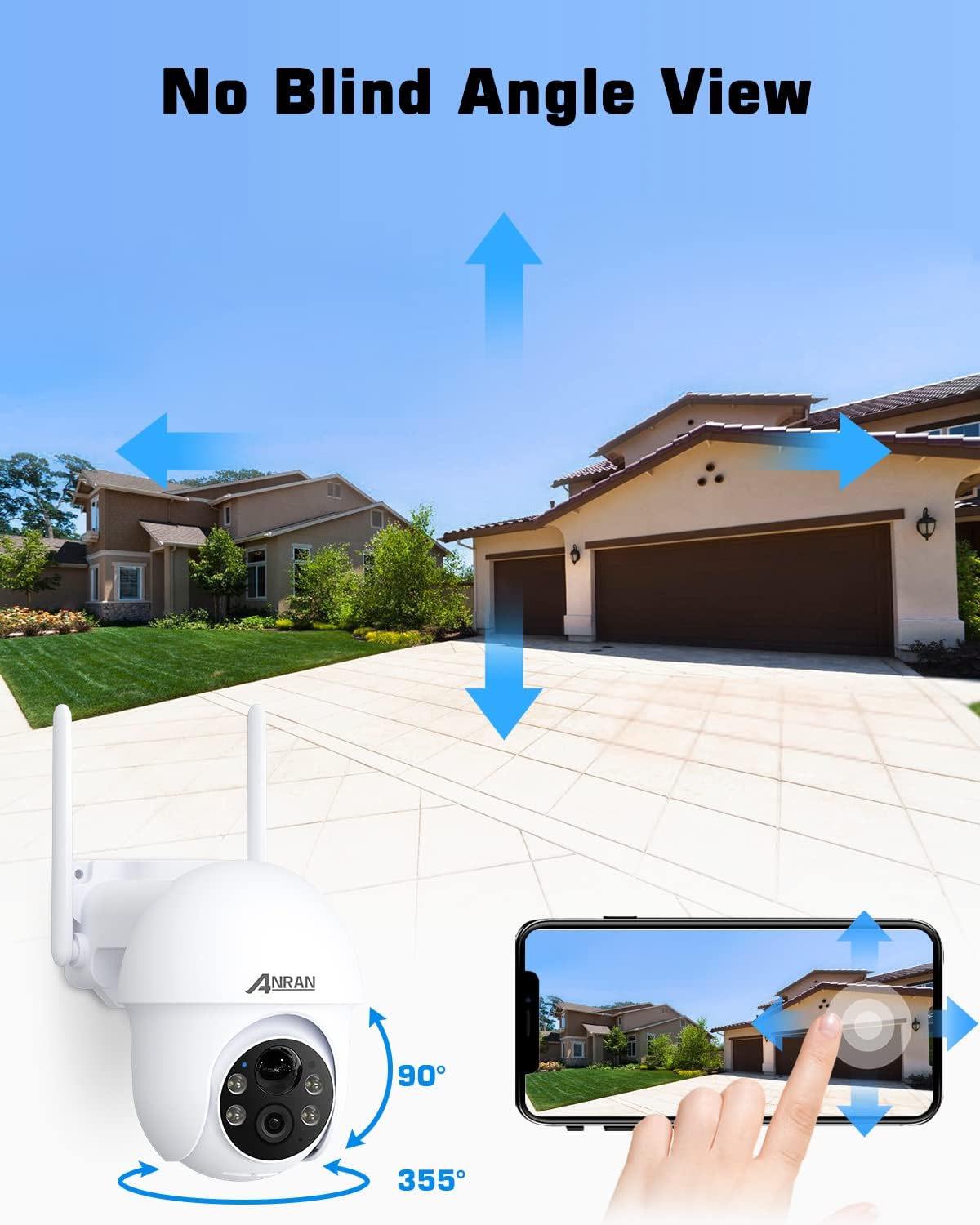 ANRAN Solar Security Camera Outdoor, 5MP Security Camera Wireless Outdoor, Battery Powered Cam 2.4G WiFi 360° View Pan Tilt, with Alexa, Night Vision, PIR Human Detection, 2 Way Talk, IP65, SD/Cloud