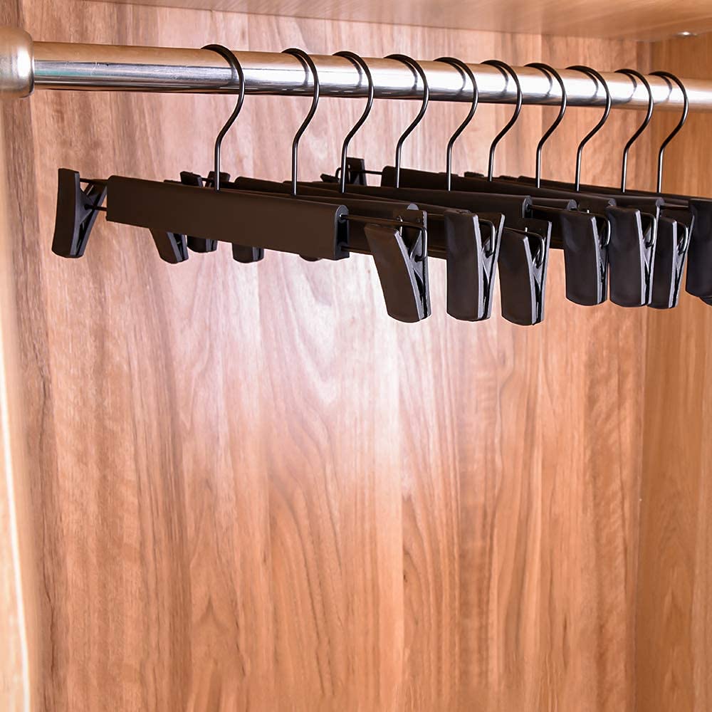 Lamitocs 20 Pack Skirt Hangers, Pants Hangers with Adjustable Anti-Rust Clips for Pants, Skirts, Clothes Hangers Black