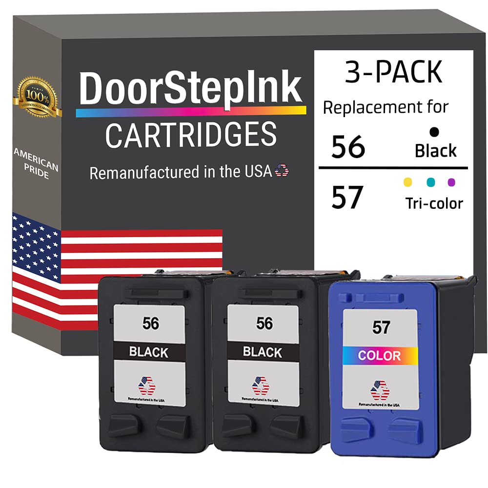 DoorStepInk Remanufactured Ink Cartridge Replacements for HP 56 & HP 57 2 Black 1 Color 3 Pack for Printers HP DeskJet 450cbi, 450ci, 450wbt, 5150, 5150w, 5160