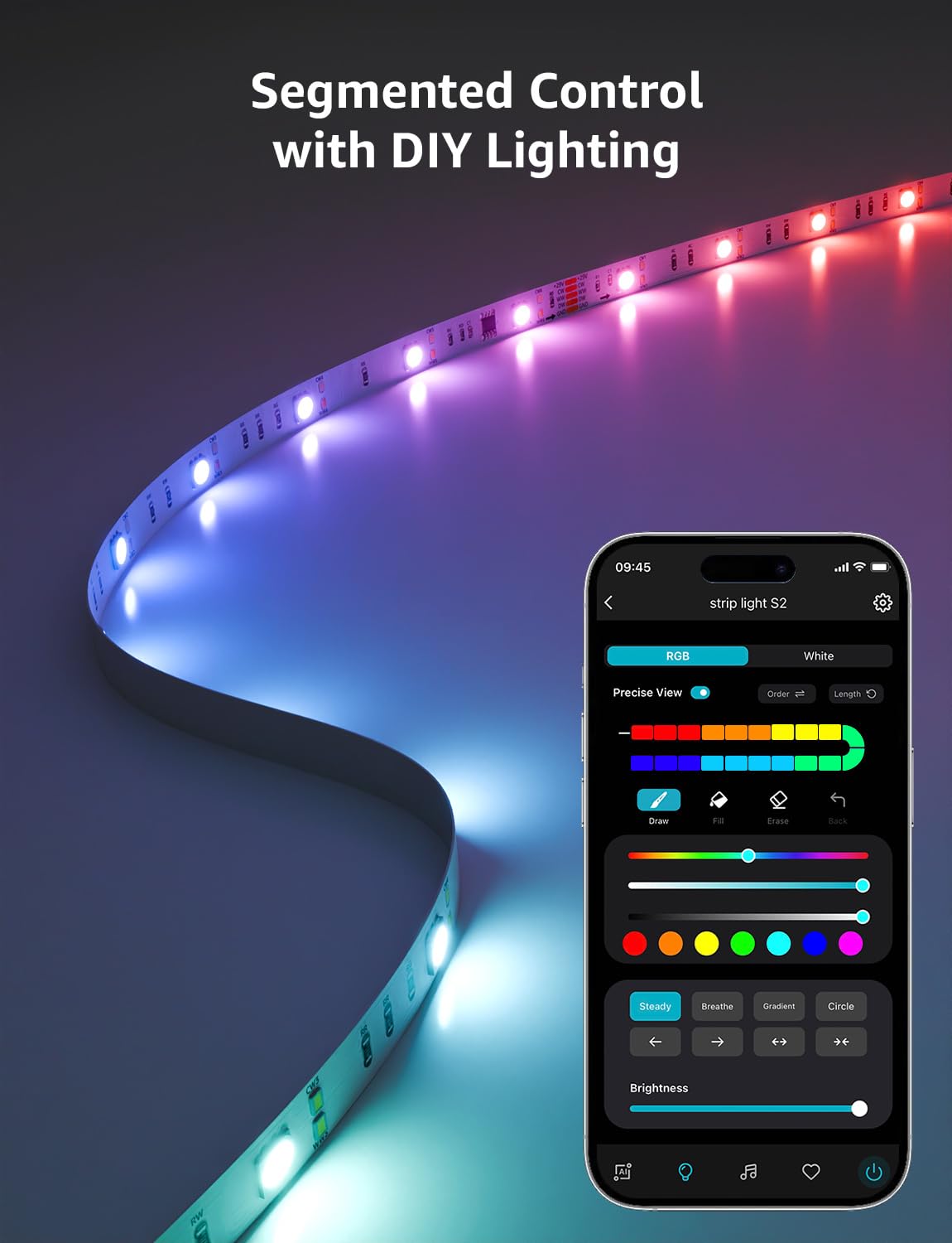 Lepro S2 RGBICWW Led Light Strips, RGBIC with Warm and Cool White, WiFi Led Lights Work with Alexa & Google Assistant, App Control Led Lights Strip for Bedroom, Living Room, TV Backlight 32.8ft