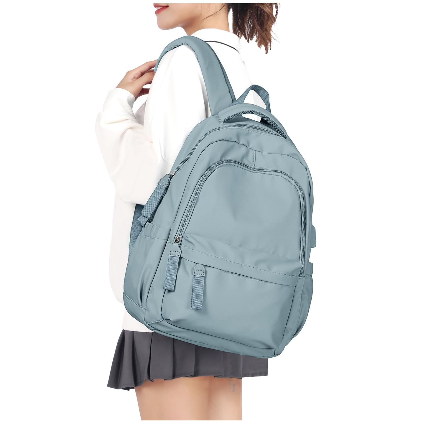 Backpack for School Women College High School Bag for Girls Teen Boys Book Bag Casual Travel Laptop Backpacks for Men Light Blue
