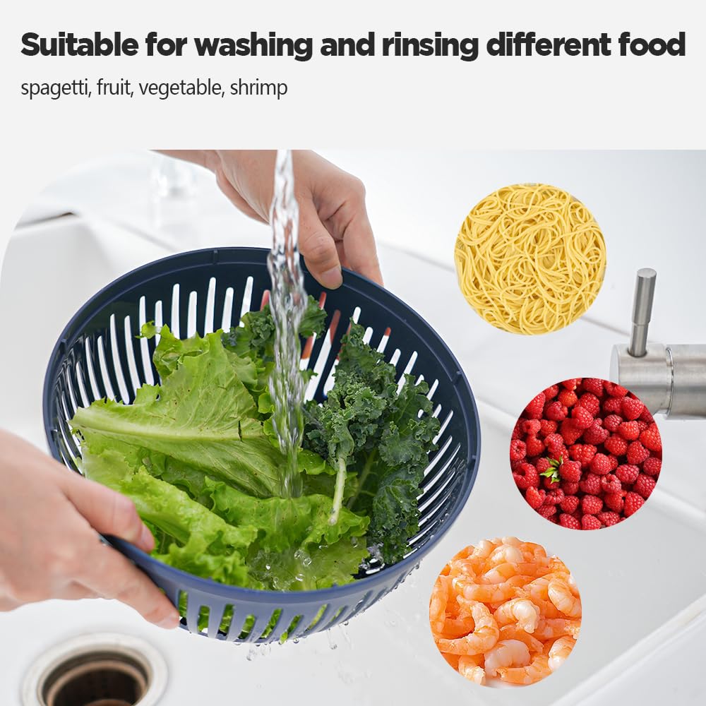 Shatomo Stainless Steel Salad Spinner, 5L Lettuce Spinner with Non-Slip Base, Drain and Stop Button, Fruit and Vegetable Washer and Dryer Spinner