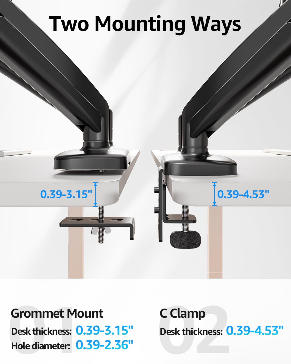MOUNTUP Dual Monitor Stand for Desk, Monitor Arms for 2 Monitors 32 27 24 22 Inches, Height Adjustable Double Monitor Mount, VESA Mount with C-Clamp & Grommet Base, Holds 4.4-17.6lbs, Black