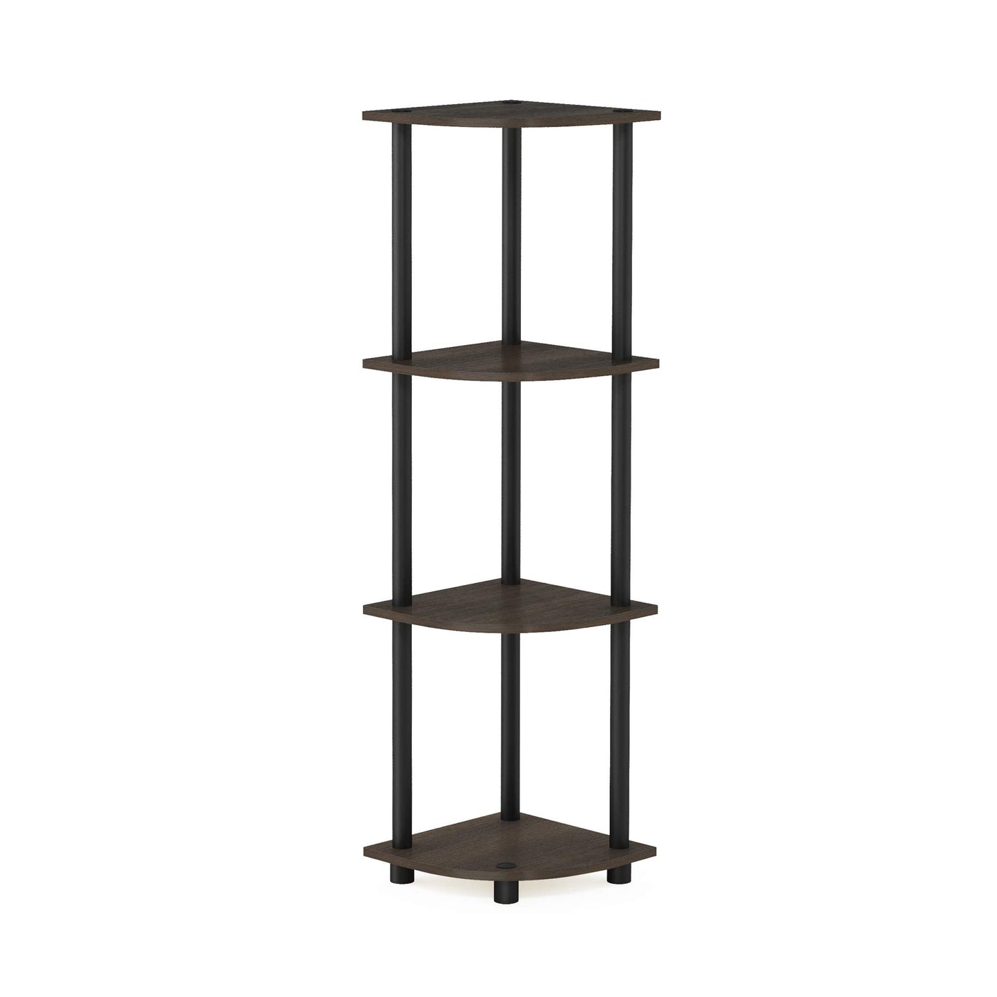 Furinno 12078DB-WG/BK Turn-N-Tube 4-Tier Corner Display Rack Multipurpose Shelving Unit, Dark Brown Grain/Black