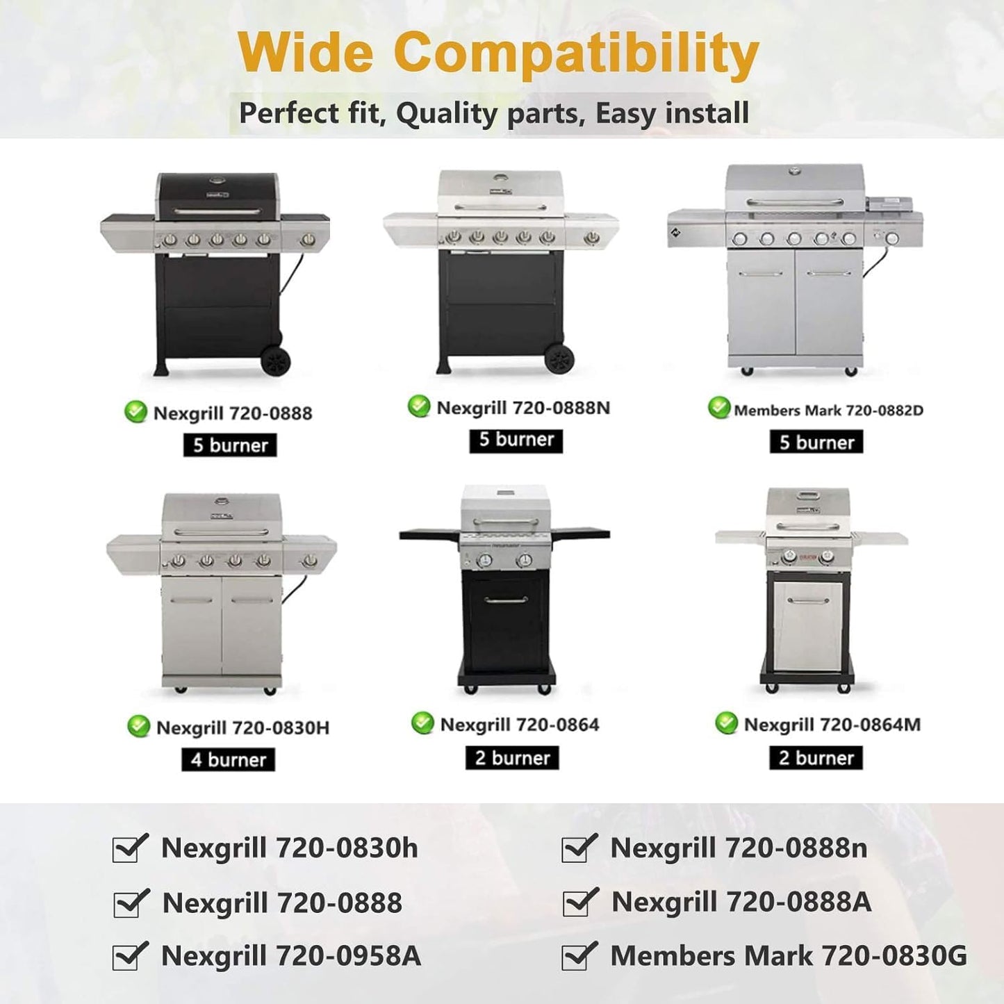 Criditpid Barbecue Replacement Parts for Nexgrill 6 Burner 720-0898 720-0898A, Nexgrill 720-0888 720-0888N, 720-0830H 720-0783E. BBQ Heat Plates, Burner Tubes & Igniters Kit.