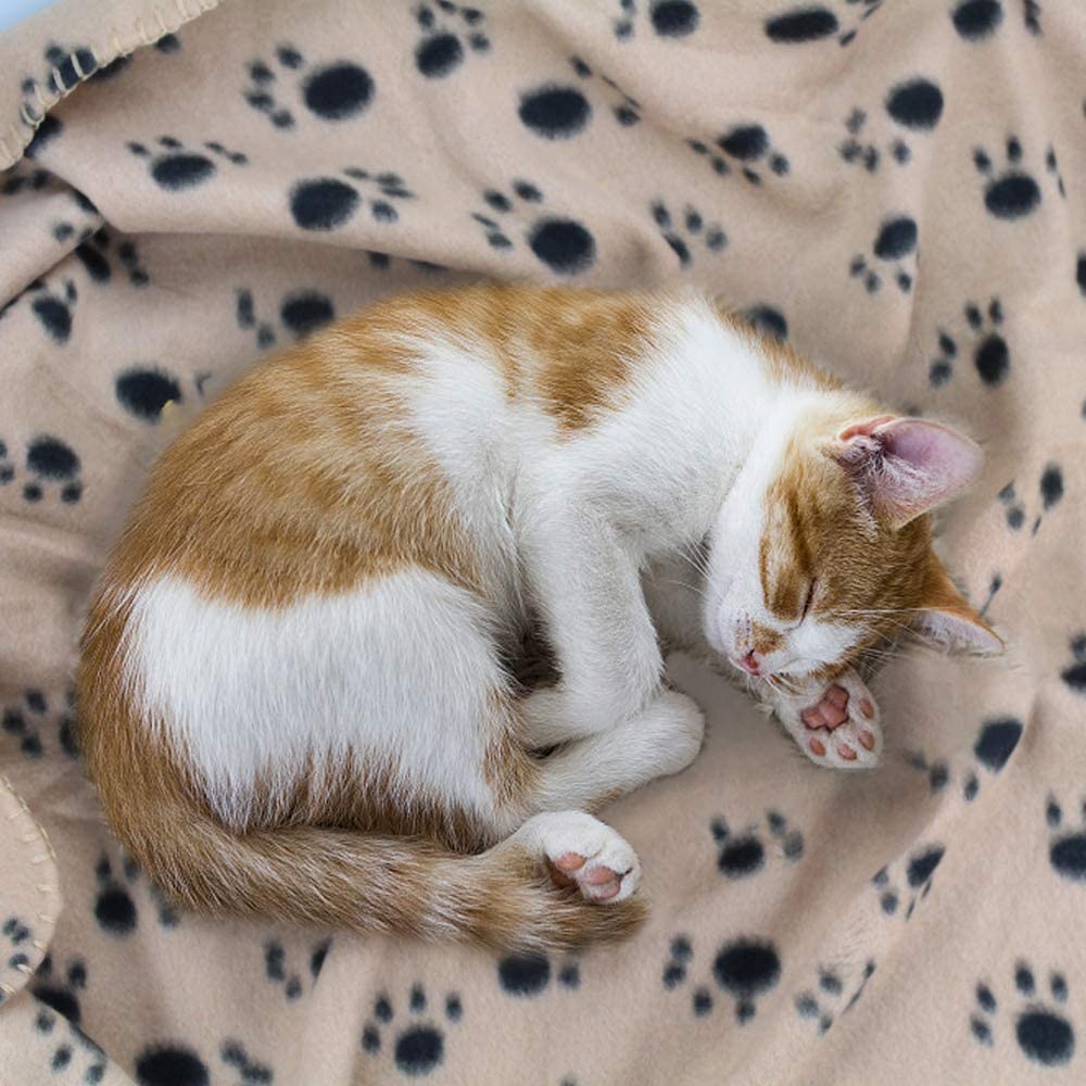 12 Pieces 39 x 28 Inch Pet Blankets with Paw Print Dog Cat Soft Fleece Blanket Sleep Mat Pad Bed Cover for Kitten Puppy and Other Small Animals (4 Colors)