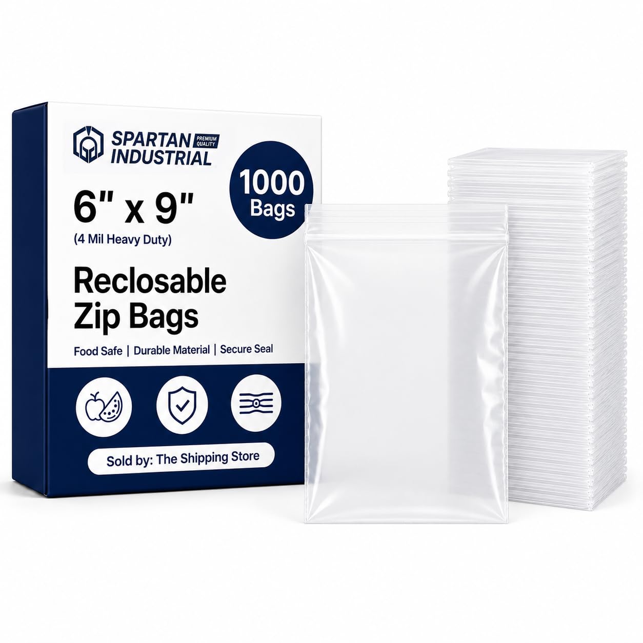 Spartan Industrial - 6” X 9” (1000 Count) Thick Durable Quart Clear Reclosable Zip Plastic Poly Bags with Resealable Lock Seal Zipper - 4 Mil