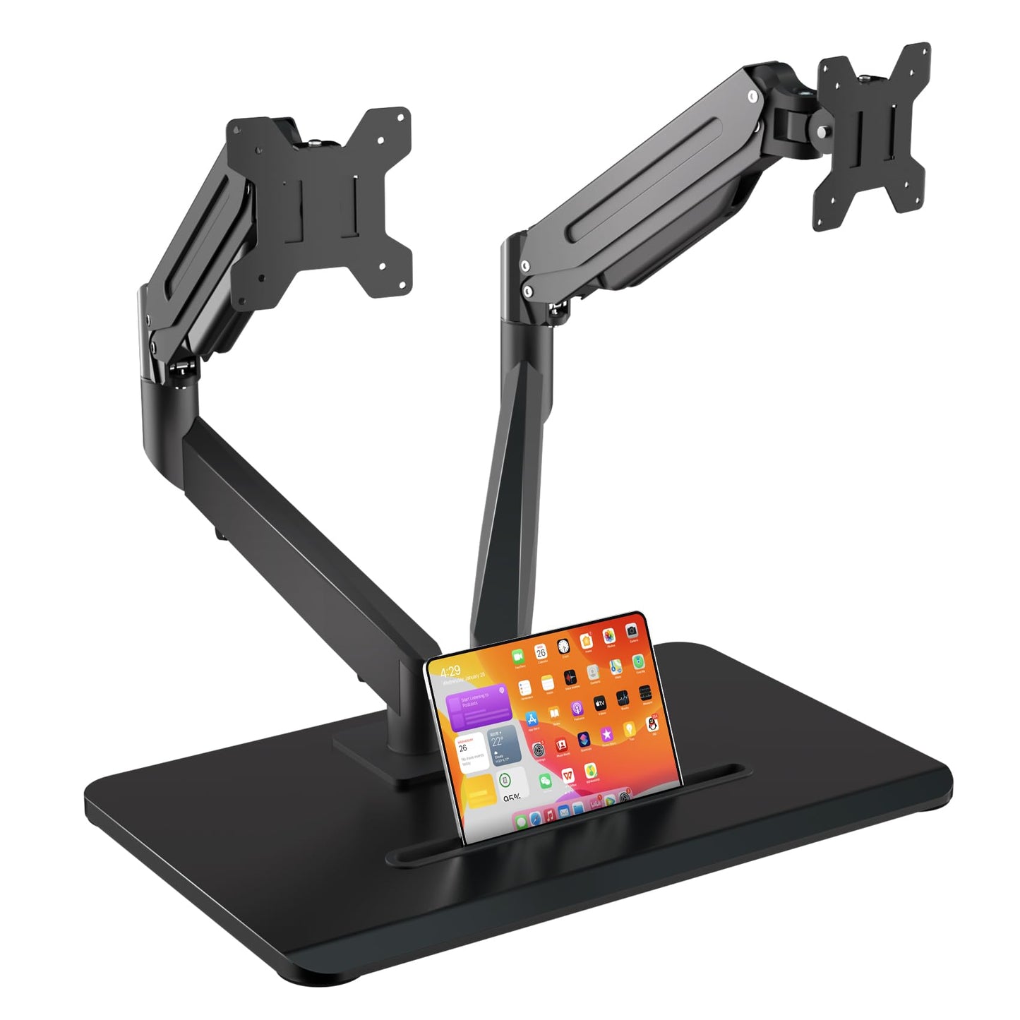 suptek Dual Monitor Mount Gas Spring Monitor Arm Desk Stand with Base,Free Standing Pneumatic Height Adjustable Monitor Stand for 17 to 34 inch,Holds up to 24.25 lbs,Black(ML8SPC)