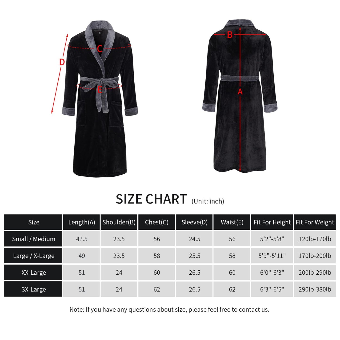 FashGudim Mens Robe Plush Robes for Men Warm Soft Fleece Bathrobe Calf Length Shawl Collar Short House Robes with Pockets, Black & Grey, Small-Medium