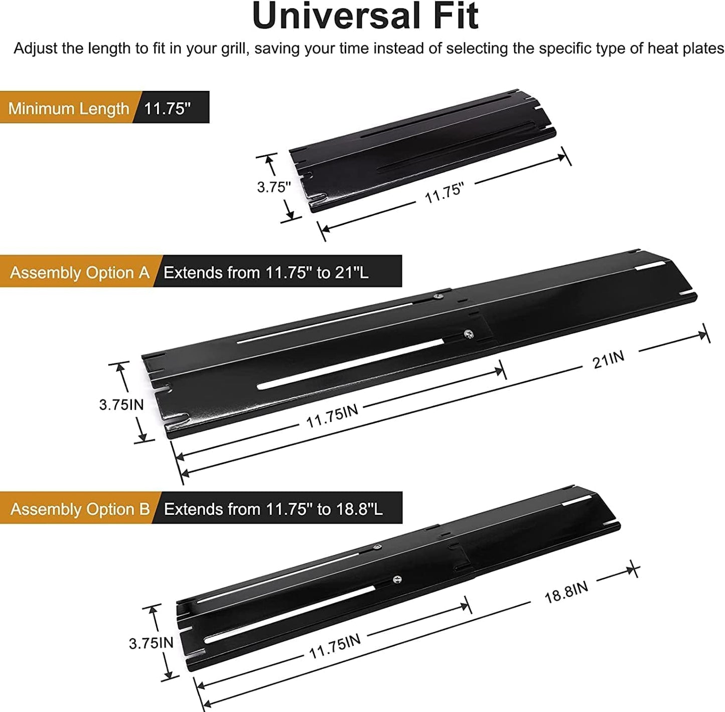 Criditpid Universal Barbecue Replacement Parts for Master Chef, Broil King, Dyna-Glo, Charbroil, 11.75" to 21" Adjustable Heat Plate Shields & 12" to 17 1/2" Pipe Burner Tube, 4 Pairs.