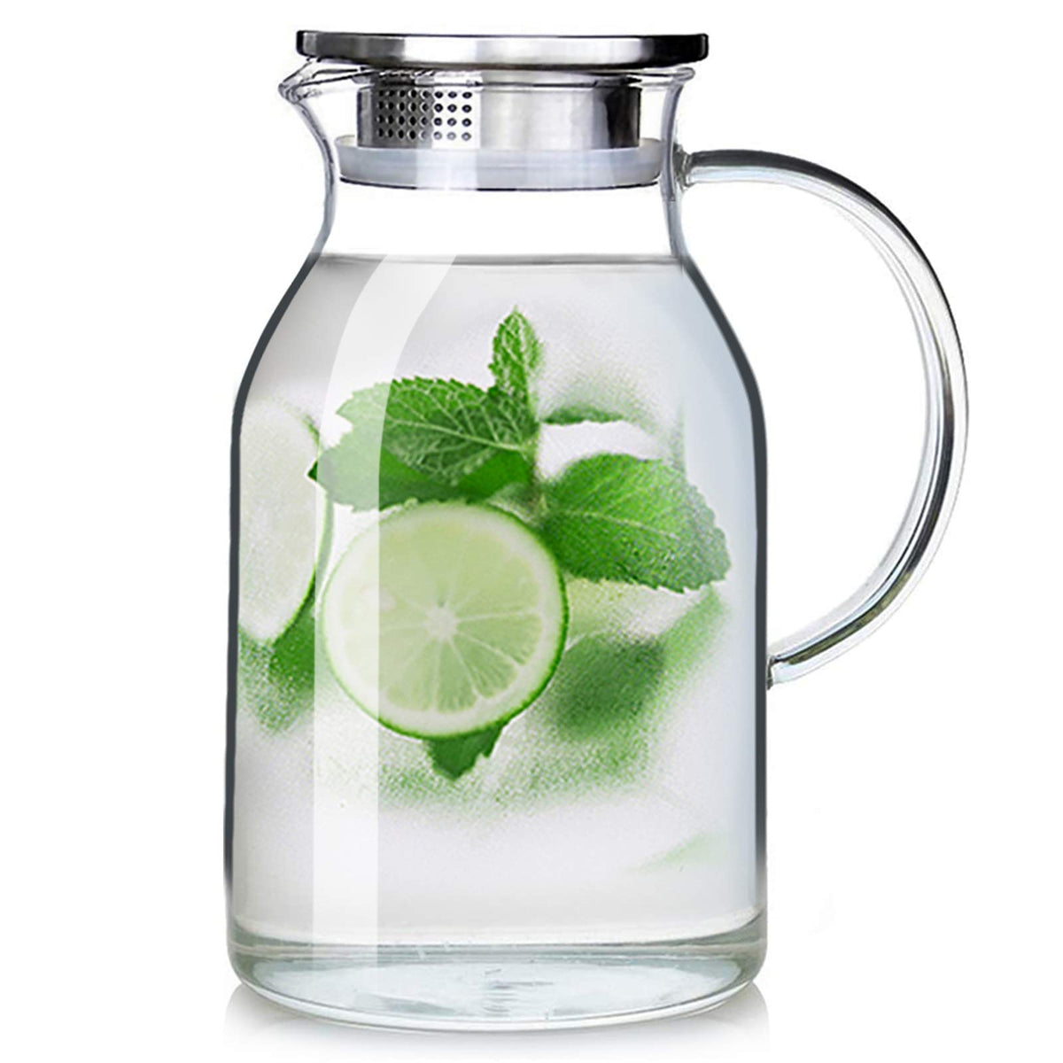 Abdodar 88oz Glass Pitcher with Lid and Spout - High Heat Resistance for Hot/Cold Water & Iced Tea (2.6L)