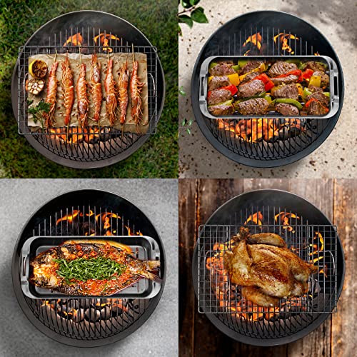 VIKEYHOME Grill Basket Set, 6-Piece Stainless Steel Large Grill Pans, 16.5" x 11" Pan, Outdoor Grill with Cooling Rack for Vegetables, Fish, Meat, Great Grilling Gifts for Men