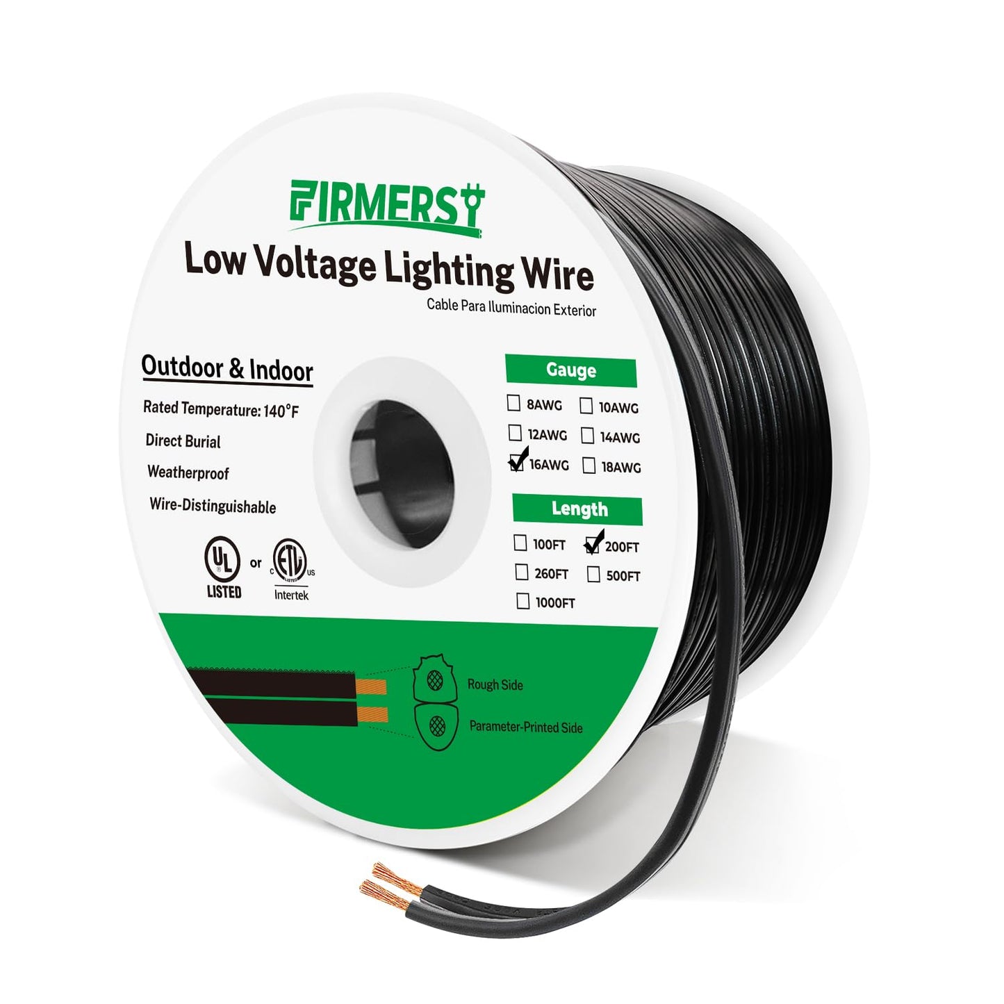FIRMERST 16/2 Low Voltage Landscape Wire Outdoor Lighting Cable 200 Feet