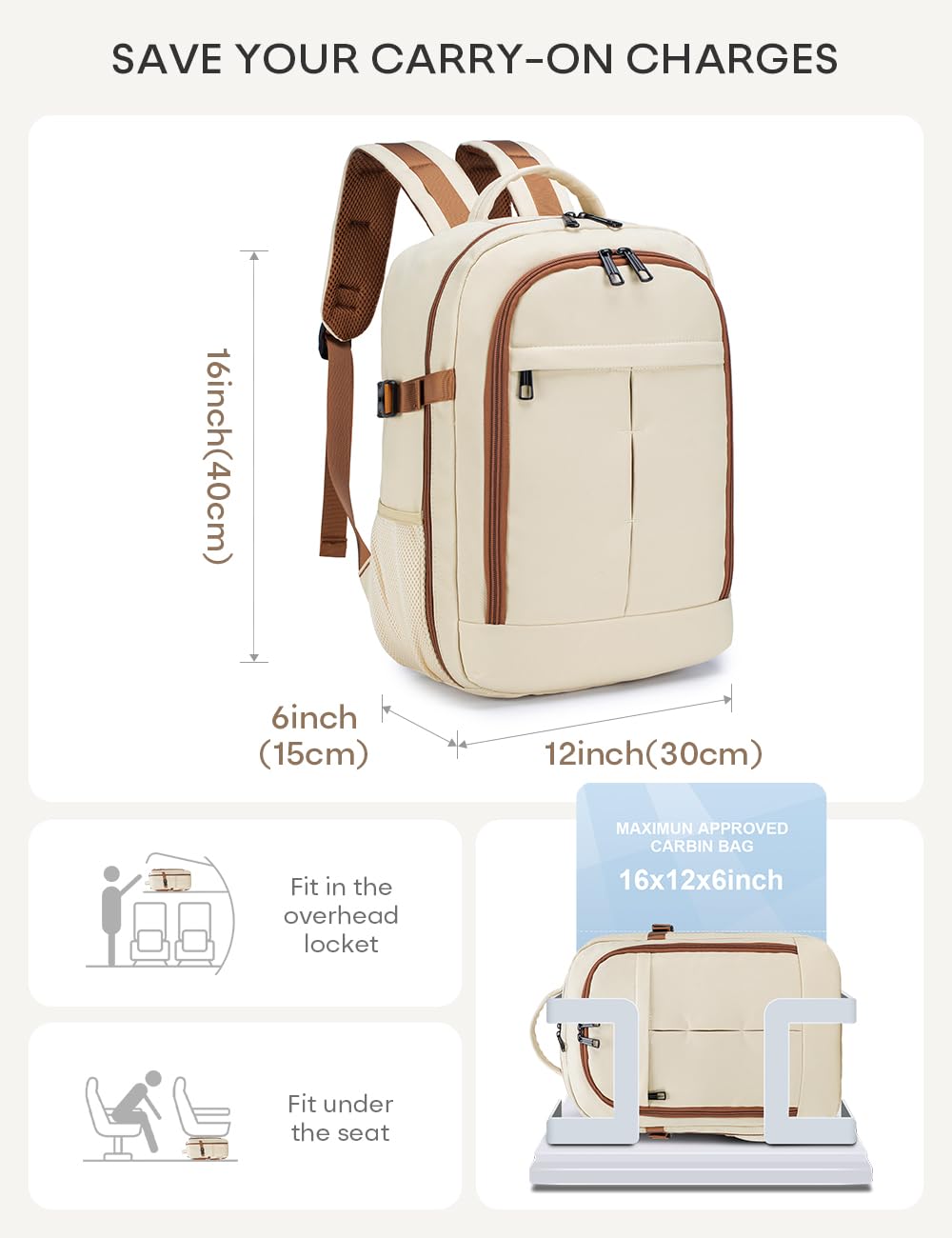 BAGZY 16x12x6 inch Personal Item Bag Underseat Carry on Luggage Anti-theft Casual Laptop Backpack Lightweight Travel Backpack for Airplanes Flight TSA Approved for Men and Women Black