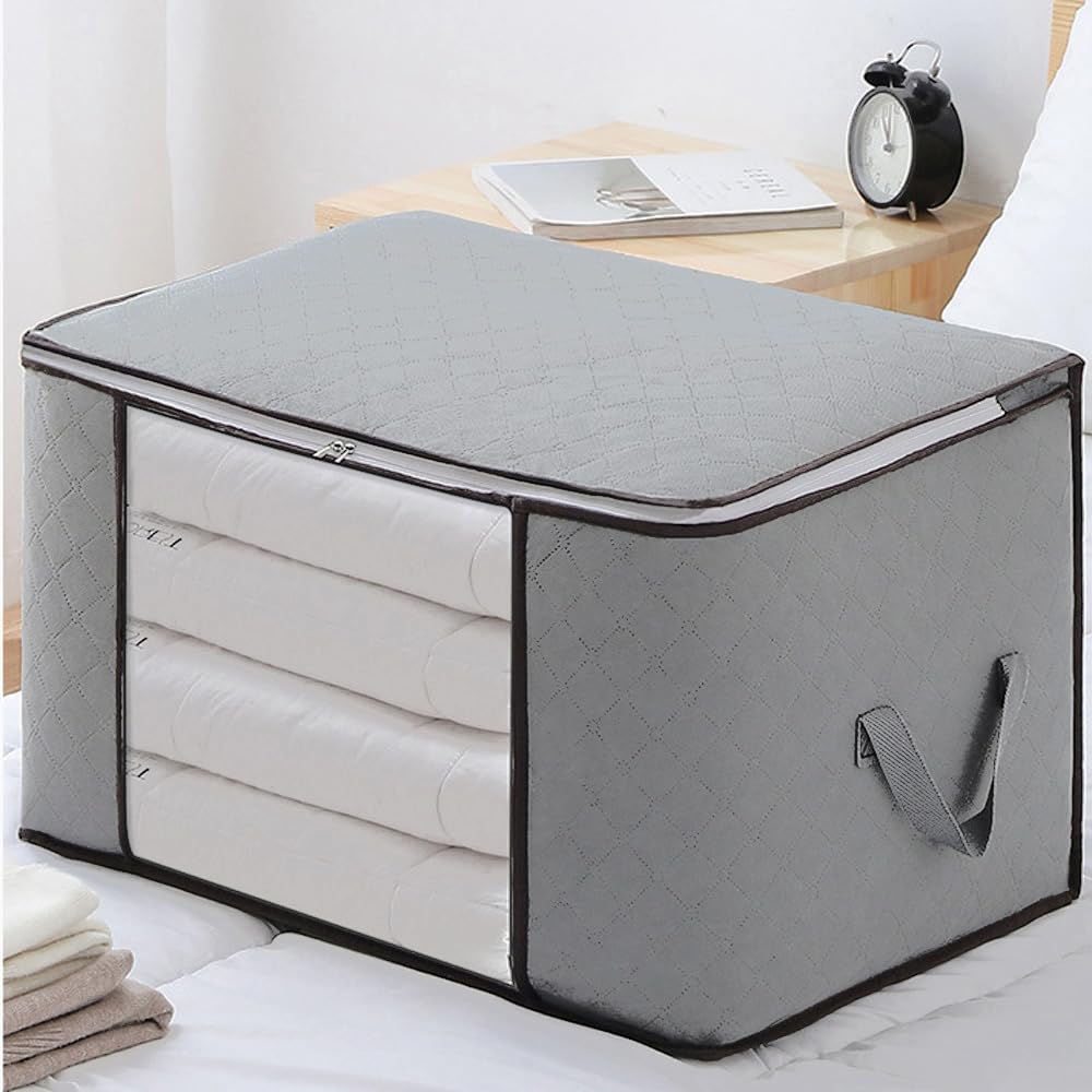 Livearty (TM) 90L Large Storage Bags, 6 Bags Clothes Storage Bins Foldable Closet Organizer Storage Containers with Durable Handles Thick Fabric for Clothing, Blanket, Comforters, Bed Sheets, Pillows