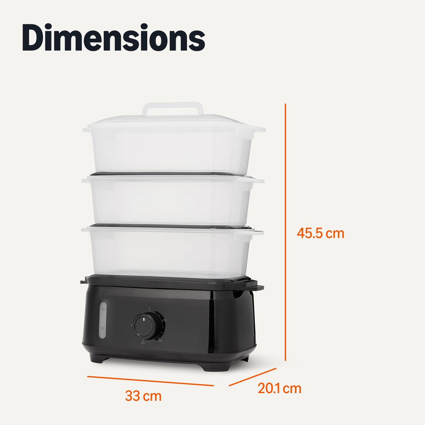 Amazon Basics Electric Food Steamer for Cooking Vegetables with 3-Tier Design, BPA-Free, 9.5 QT, Black