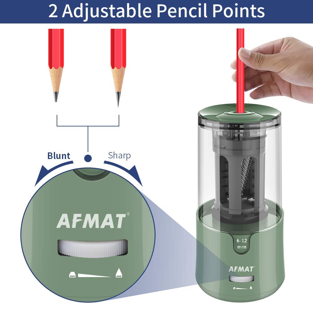 AFMAT Electric Pencil Sharpener, Auto Stop, Super Sharp & Fast, Electric Pencil Sharpener Plug in for 6-12mm No.2/Colored Pencils/Office/Home-Green